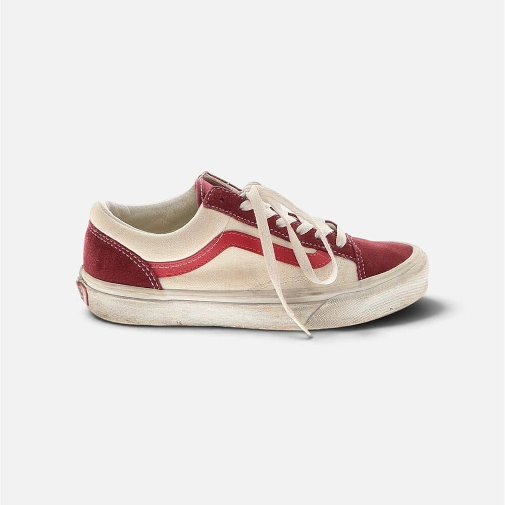 Vans Red White Slip On Lace Up Shoes Sneakers Classic 7.5
